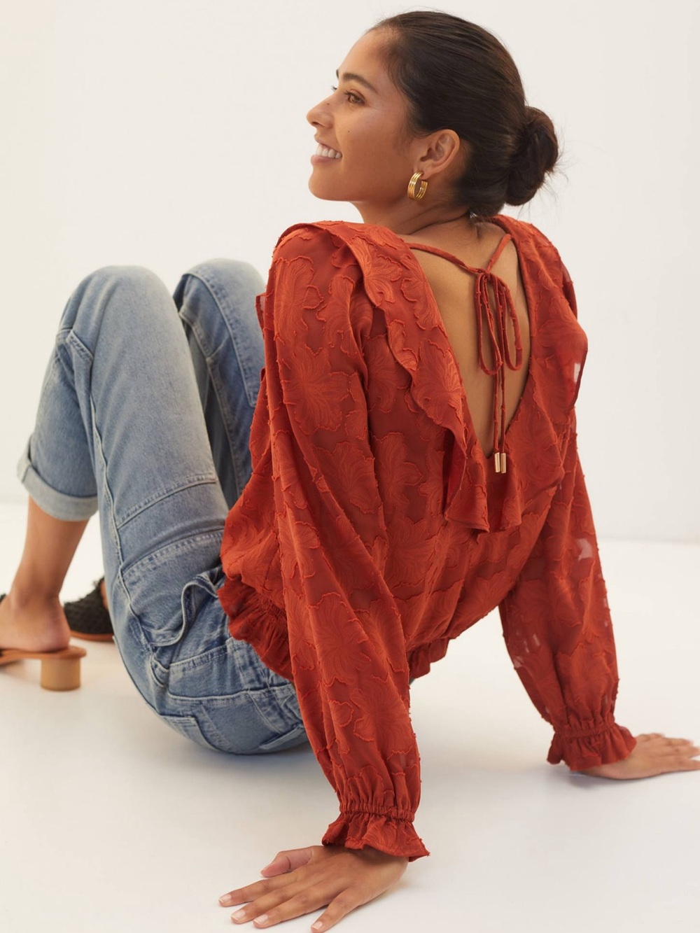 Anthropologie Textured Floral Blouse